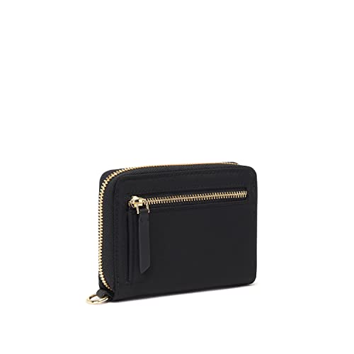 TUMI Voyageur Tri-Fold Zip-Around - Premium Zip Wallet for Women & Men - Stain & Water Resistant - Black & Gold Hardware