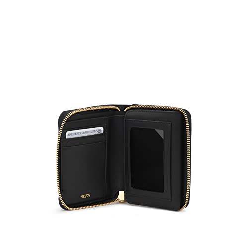 TUMI Voyageur Tri-Fold Zip-Around - Premium Zip Wallet for Women & Men - Stain & Water Resistant - Black & Gold Hardware