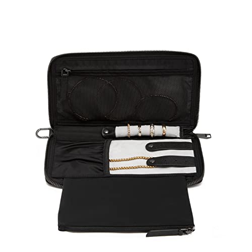 TUMI Voyageur Vevay Jewelry Portfolio - Makeup Case Organizer for Travel - Pack Flat Cosmetic Bag - Black & Gunmetal Hardware
