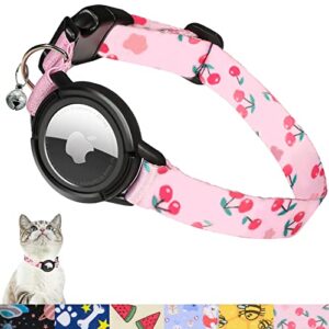 upgraded airtag cat collar, feeyar integrated gps cat collar with apple air tag holder and bell [pink], safety elastic band tracker cat collars for girl boy cats, kittens and puppies 9-13 inch