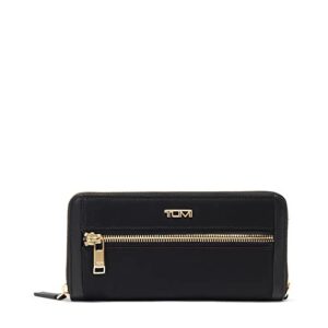 tumi voyageur zip-around continental - premium continental wallet - stain & water resistant - black & gold hardware