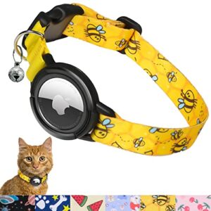 feeyar upgraded airtag cat collar, integrated gps cat collar with apple air tag holder and bell [yellow], safety elastic band tracker cat collars for girl boy cats, kittens and puppies