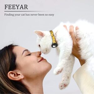 FEEYAR Upgraded AirTag Cat Collar, Integrated GPS Cat Collar with Apple Air Tag Holder and Bell [Yellow], Safety Elastic Band Tracker Cat Collars for Girl Boy Cats, Kittens and Puppies