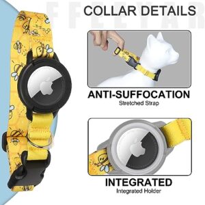 FEEYAR Upgraded AirTag Cat Collar, Integrated GPS Cat Collar with Apple Air Tag Holder and Bell [Yellow], Safety Elastic Band Tracker Cat Collars for Girl Boy Cats, Kittens and Puppies