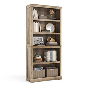 linsy home 5-shelf bookcase, bookshelves floor standing display storage shelves 68 in tall bookcase home decor furniture for home office, living room, bed room - light brown