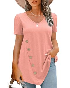 summer tops for women short sleeve shirts v neck loose casual tunic plain tees