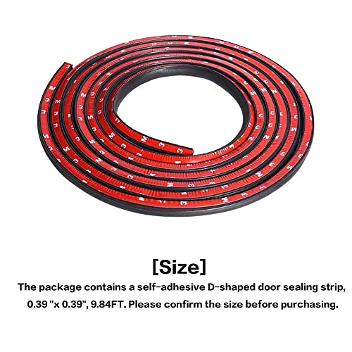 Universal Rubber Car Auto Door Seal Weather Stripping,D-Shape Hollow Door Weatherstrip,Self Adhesive Automotive Window Door Soundproofing Door Seal for Car Truck Motor Door Cover Trunk(9.84 FT)