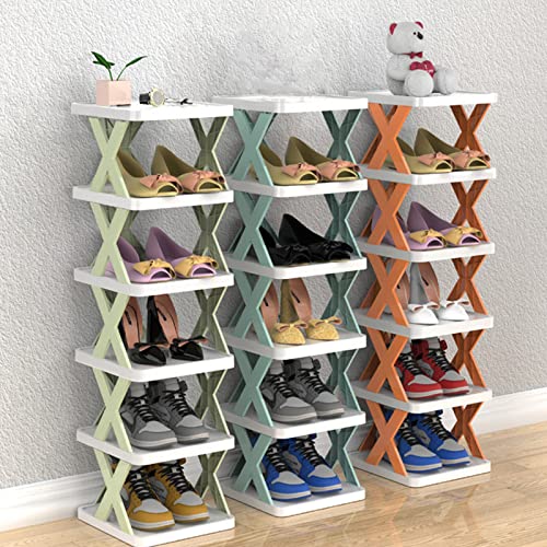 Shoe Rack - Shoe Organizer 5 Tiers for Closet Narrow， Plastic Shoe Rack Storage Organizer for Entryway, Space Saving Shoe Stand Cabinet for Bedroom Cloakroom Hallway Garage. (Light Green)