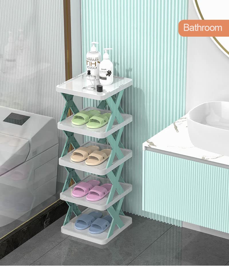 Shoe Rack - Shoe Organizer 5 Tiers for Closet Narrow， Plastic Shoe Rack Storage Organizer for Entryway, Space Saving Shoe Stand Cabinet for Bedroom Cloakroom Hallway Garage. (Light Green)