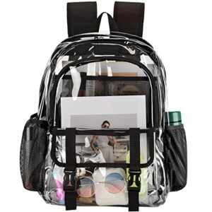 kui wan clear backpack, large clear bag stadium approved heavy duty pvc transparent see through backpacks for college,stadium,work,security,festival,black