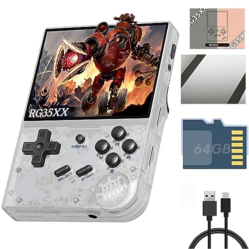 Anbêrnic RG35XX Handheld Emulator Pocket Retro Handheld Game Console, Built-in 64G TF Card 5474 Classic Games 3.5 Inch IPS Screen Linux System Support HDMI TV Output (Transparent White)