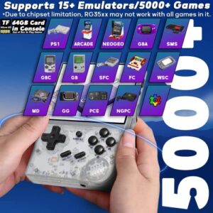 Anbêrnic RG35XX Handheld Emulator Pocket Retro Handheld Game Console, Built-in 64G TF Card 5474 Classic Games 3.5 Inch IPS Screen Linux System Support HDMI TV Output (Transparent White)