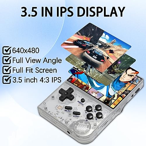 Anbêrnic RG35XX Handheld Emulator Pocket Retro Handheld Game Console, Built-in 64G TF Card 5474 Classic Games 3.5 Inch IPS Screen Linux System Support HDMI TV Output (Transparent White)