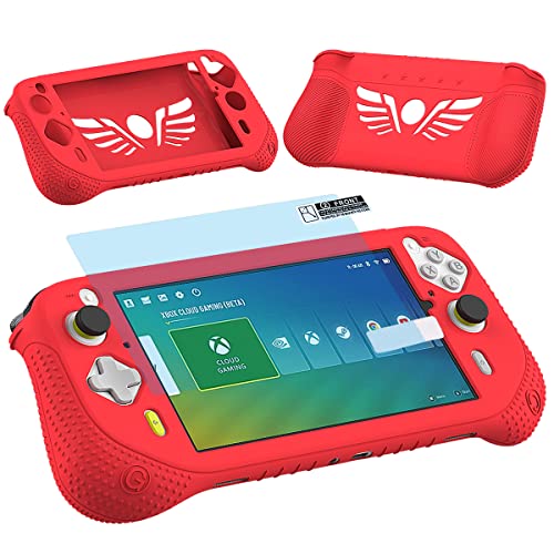 Silicone Cover Case for Logitech G Cloud Gaming Handheld, Protective Skin Sleeve for Logitech G Cloud Gaming Console Screen Film Protector Accessories (Red Case and Sreen Film)