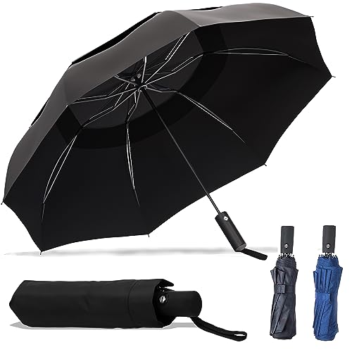 MOM Selected Windproof Travel Umbrella,Portable Umbrella with one Button for Auto Open and Close, Folding Umbrella with Inverted Design & Anti-bounce Closing Umbrella, Double Vented Canopy for Men & Women