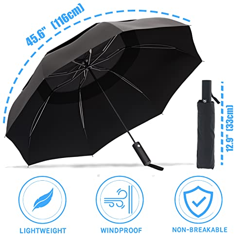 MOM Selected Windproof Travel Umbrella,Portable Umbrella with one Button for Auto Open and Close, Folding Umbrella with Inverted Design & Anti-bounce Closing Umbrella, Double Vented Canopy for Men & Women