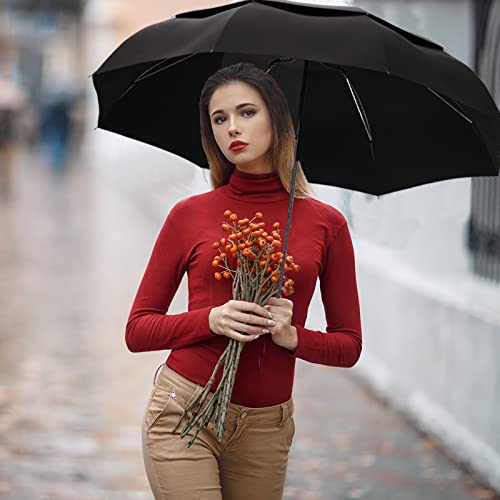 MOM Selected Windproof Travel Umbrella,Portable Umbrella with one Button for Auto Open and Close, Folding Umbrella with Inverted Design & Anti-bounce Closing Umbrella, Double Vented Canopy for Men & Women