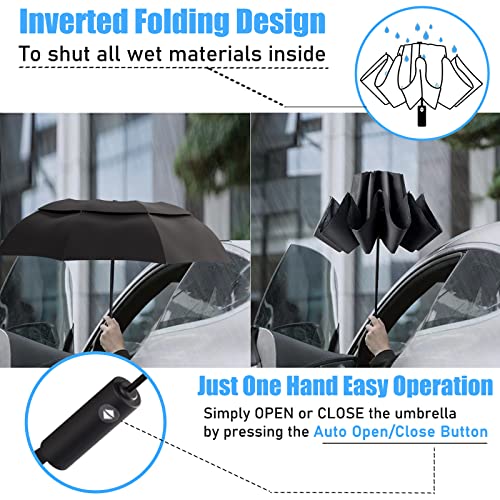 MOM Selected Windproof Travel Umbrella,Portable Umbrella with one Button for Auto Open and Close, Folding Umbrella with Inverted Design & Anti-bounce Closing Umbrella, Double Vented Canopy for Men & Women