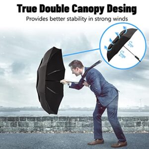 MOM Selected Windproof Travel Umbrella,Portable Umbrella with one Button for Auto Open and Close, Folding Umbrella with Inverted Design & Anti-bounce Closing Umbrella, Double Vented Canopy for Men & Women