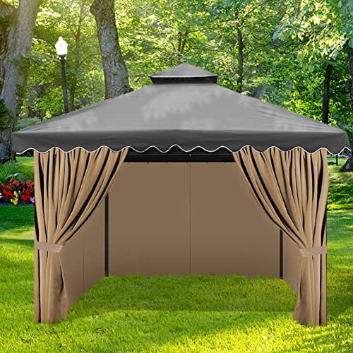 10'x12' Gazebo Curtains Outdoor Waterproof, Universal Replacement Curtain 4-Panels, Sidewalls with Zipper for Garden, Patio, Yard (Only Curtains)