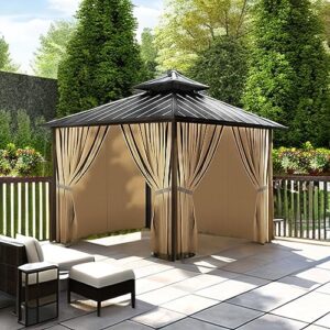 10'x12' Gazebo Curtains Outdoor Waterproof, Universal Replacement Curtain 4-Panels, Sidewalls with Zipper for Garden, Patio, Yard (Only Curtains)