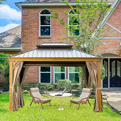 10'x12' Gazebo Curtains Outdoor Waterproof, Universal Replacement Curtain 4-Panels, Sidewalls with Zipper for Garden, Patio, Yard (Only Curtains)