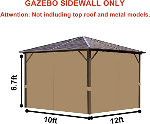 10'x12' Gazebo Curtains Outdoor Waterproof, Universal Replacement Curtain 4-Panels, Sidewalls with Zipper for Garden, Patio, Yard (Only Curtains)