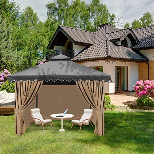 Gazebo Universal Replacement Privacy Curtain, 10'X12' Gazebo Curtains Outdoor Waterproof, 4-Panels Sidewall Curtains with Zipper for Patio, Garden and Backyard (Only Curtains, 10'X12', Brown)