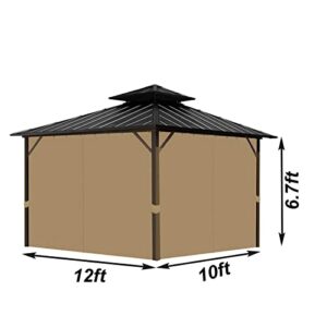 Gazebo Universal Replacement Privacy Curtain, 10'X12' Gazebo Curtains Outdoor Waterproof, 4-Panels Sidewall Curtains with Zipper for Patio, Garden and Backyard (Only Curtains, 10'X12', Brown)