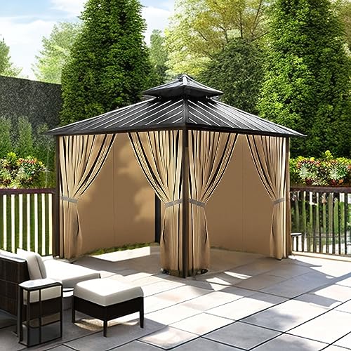 12'x12' Gazebo Curtains Outdoor Waterproof, Universal Replacement Curtain 4-Panels, Sidewalls with Zipper for Garden, Patio, Yard (Only Curtains)