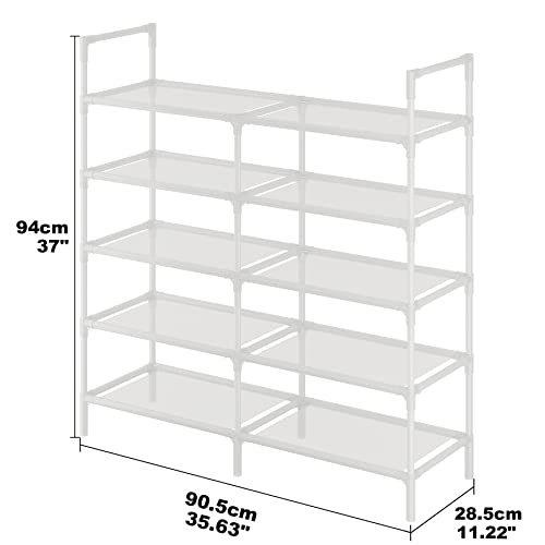 Calmootey 5-Tier Shoe Rack Double Row Storage Organizer,20-25 Pairs Shoe Storage Shelf for Entryway,Living Room,White