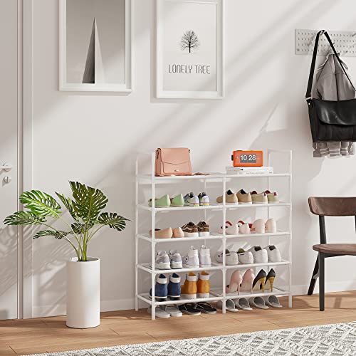 Calmootey 5-Tier Shoe Rack Double Row Storage Organizer,20-25 Pairs Shoe Storage Shelf for Entryway,Living Room,White