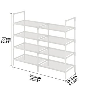 Calmootey 4-Tier Shoe Rack Double Row Storage Organizer,16-20 Pairs Shoe Storage Shelf for Entryway,Living Room,White
