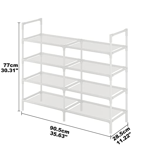 Calmootey 4-Tier Shoe Rack Double Row Storage Organizer,16-20 Pairs Shoe Storage Shelf for Entryway,Living Room,White