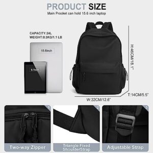 WEPOET Classic Basic Black Backpack For Women,Waterproof High School Bookbag,Lightweight Casual Travel Daypack,College Backpack Men,Middle School Bag For Girls Boys