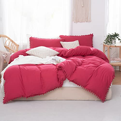 Magenta Duvet Cover Set Boho Bedding Set King Size Soft Washed Microfiber Burgundy Red Comforter Cover Set 1 Duvet Cover 2 Pillowcases(King, Magenta)