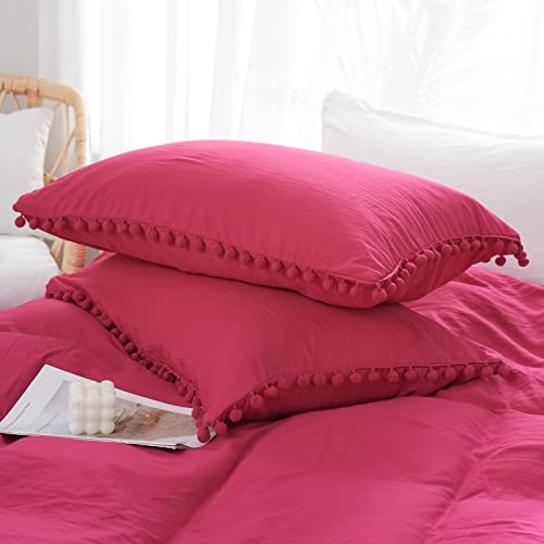 Magenta Duvet Cover Set Boho Bedding Set King Size Soft Washed Microfiber Burgundy Red Comforter Cover Set 1 Duvet Cover 2 Pillowcases(King, Magenta)