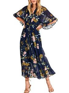 anrabess women's summer ruffle maxi dress floral print 3/4 bell sleeve v neck high waist flowy boho long dress 746fenchahua-m