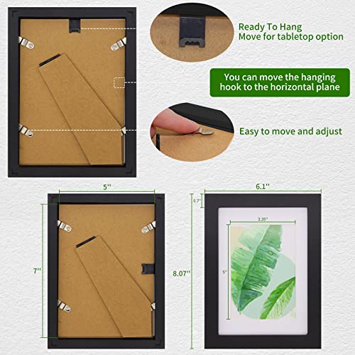 YUEYEE 5x7 Picture Frame 2 Packs - Black Solid Wood Picture Frames,Display Photo 3x5 inch with Mat, 5x7 inch without Mat,Photo Frames for Wall or Tabletop