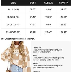 ZESICA Women's 2023 Fall Fashion Turtleneck Long Sleeve Striped Ribbed Knit Loose Pullover Sweater Tops,KhakiPlaid,Small