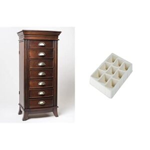 hives and honey alexa jewelry armoire, large, walnut & earring tray inserts (4 pack) jewelry storage, sand (9006-905)