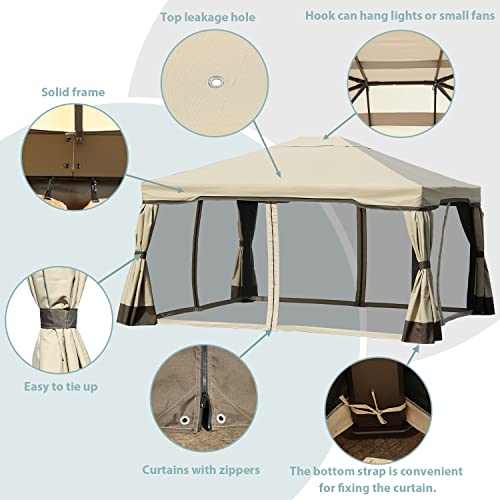 BPS 12‘x14’ Patio Gazebo Aluminum Outdoor Tent Shelter Canopy with Privacy Curtain and Netting for Patio, Garden, Yard and Lawn