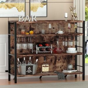 pakasept home bar unit, industrial liquor bar cabinet table with stemware racks storage and footrest, freestanding mini bar wine cabinet for home kitchen pub