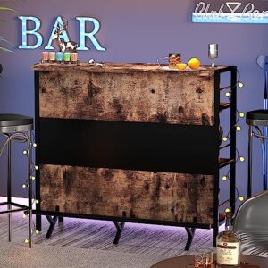 PAKASEPT Home Bar Unit, Industrial Liquor Bar Cabinet Table with Stemware Racks Storage and Footrest, Freestanding Mini Bar Wine Cabinet for Home Kitchen Pub
