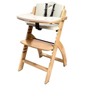 abiie beyond junior convertible wooden high chairs for babies & toddlers. 3-in-1 adjustable high chair with removable tray, easy to clean, portable. 6 mos. up to 250 lb. natural wood/dove grey cushion