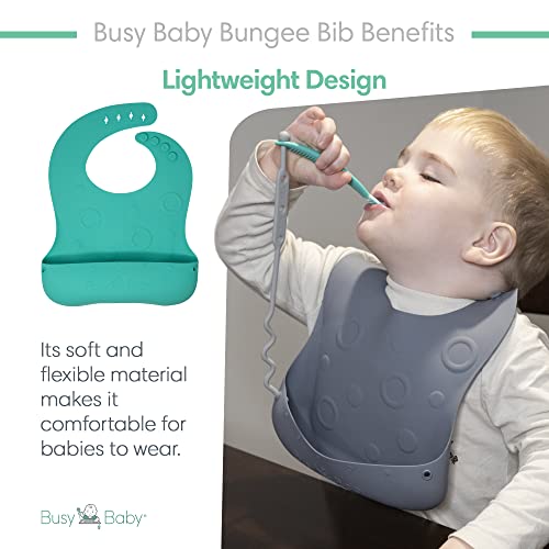 BUSY BABY Bungee Bib | Silicone Bib for Babies & Toddlers with Tethers | Attach Utensils and Keep Them Off The Floor | Dishwasher Safe, BPA Free (Spearmint)