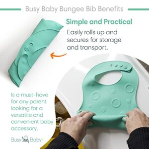 BUSY BABY Bungee Bib | Silicone Bib for Babies & Toddlers with Tethers | Attach Utensils and Keep Them Off The Floor | Dishwasher Safe, BPA Free (Spearmint)