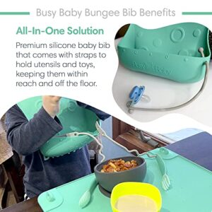 BUSY BABY Bungee Bib | Silicone Bib for Babies & Toddlers with Tethers | Attach Utensils and Keep Them Off The Floor | Dishwasher Safe, BPA Free (Spearmint)