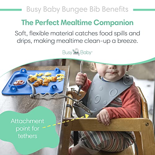 BUSY BABY Bungee Bib | Silicone Bib for Babies & Toddlers with Tethers | Attach Utensils and Keep Them Off The Floor | Dishwasher Safe, BPA Free (Spearmint)