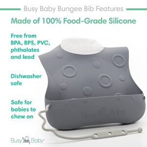 BUSY BABY Bungee Bib | Silicone Bib for Babies & Toddlers with Tethers | Attach Utensils and Keep Them Off The Floor | Dishwasher Safe, BPA Free (Spearmint)